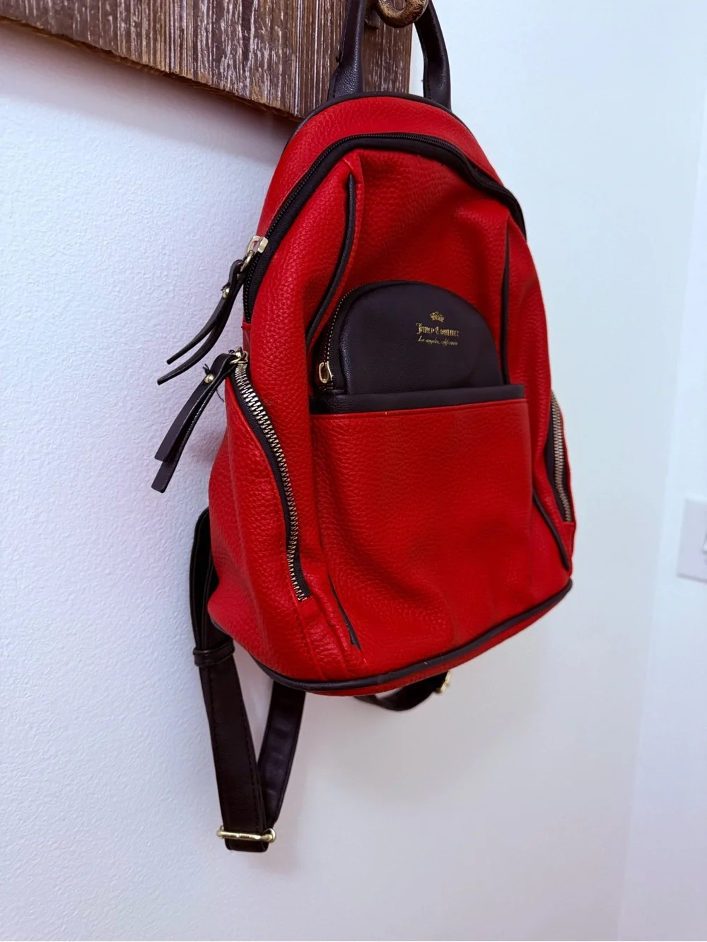 Juicy Couture Red Backpack with Black Trim and Gold Logo